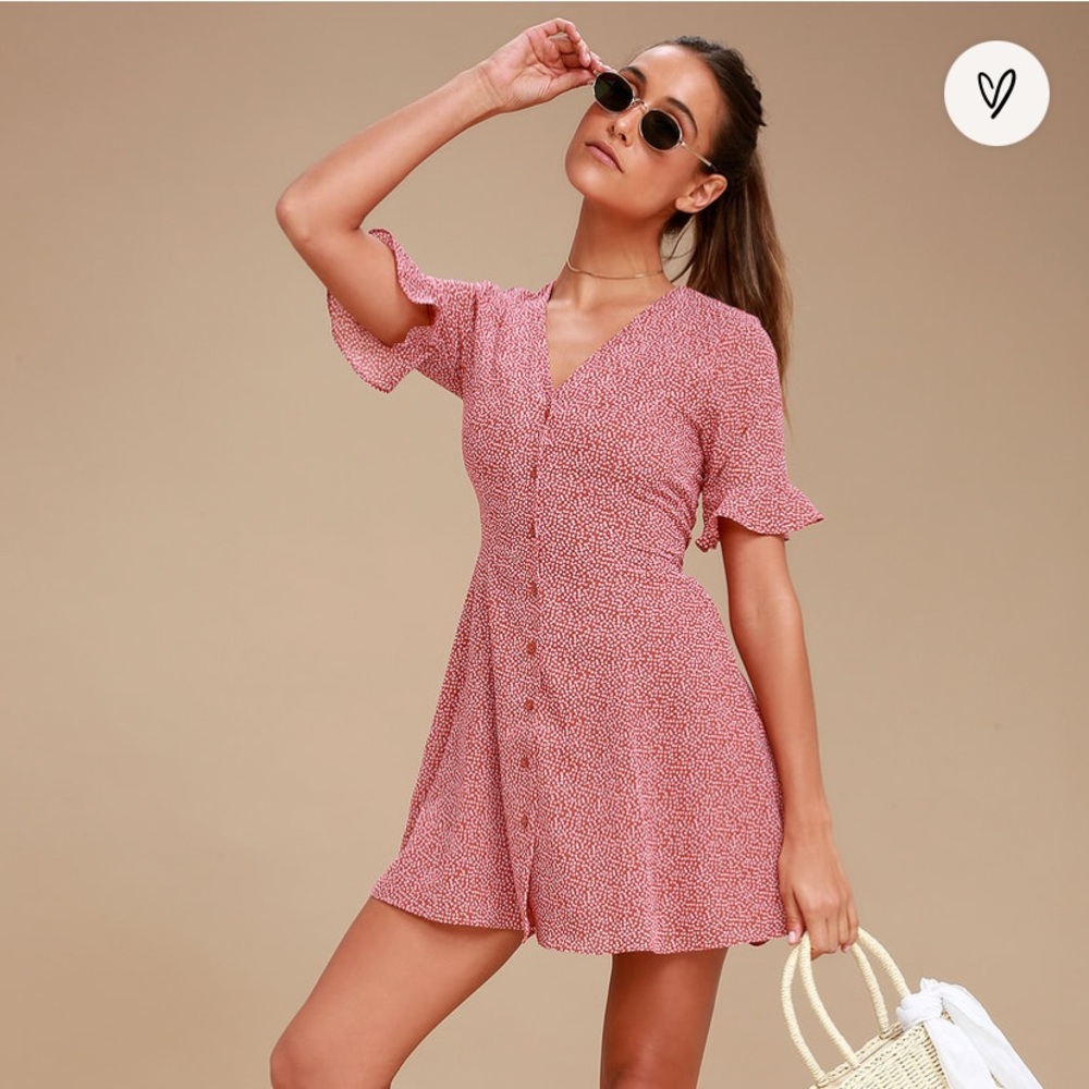Lulus Castana rust red print dress